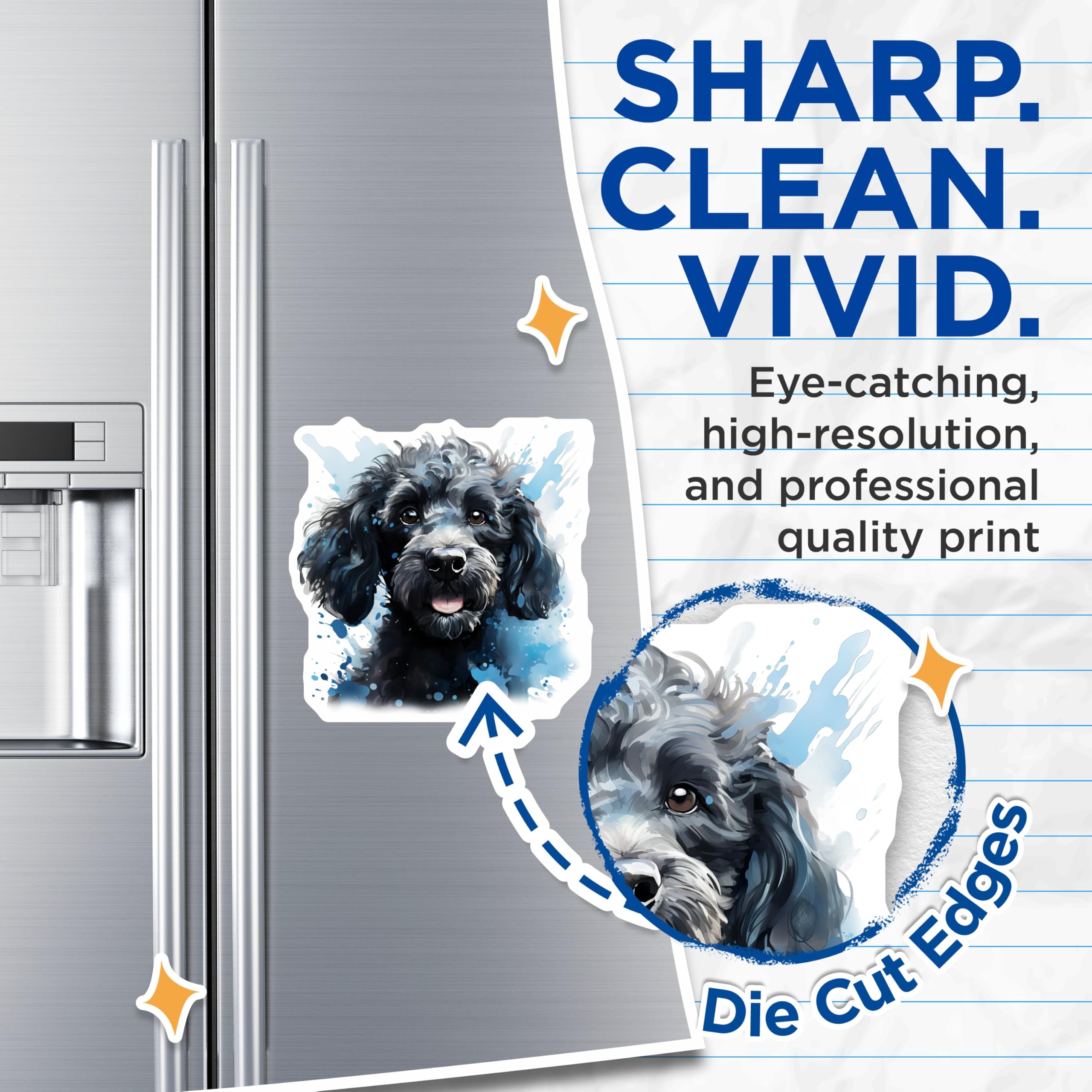(2 Pack) Black Curly Dog Magnets - Watercolor Pet Art - Dog Lover Fridge Accessory - 5 Inches On Longest Side - Thick Durable Magnet - Made in USA - MAG28964