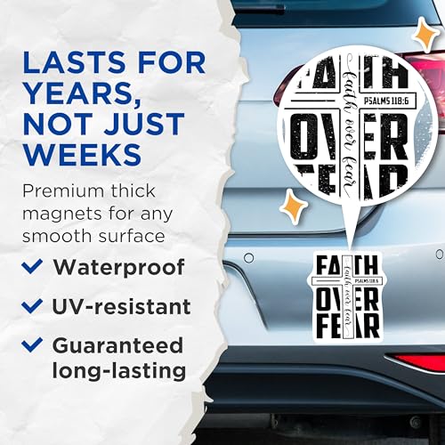 (2 Packs) Faith Over Fear Magnets - Psalms 118:6 Christian Inspired Positive Magnets - 5 Inches On Longest Side - Premium Magnet - for Fridges, Toolboxes, Cars - Made in USA - MAG2324