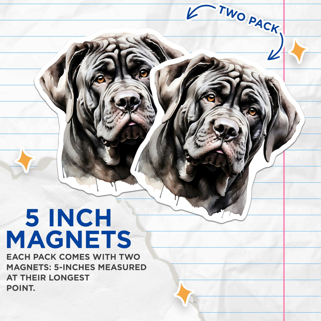 (2 Pack) Neapolitan Mastiff Magnets - Dog Breed Art - Home Decor Accessories - 5" On Longest Side - Premium Magnet - for Cars, Refrigerators, Toolboxes, Lockers - Made in USA - MAG15144
