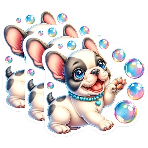 (3 Pack) French Bulldog Decals - Puppy Dog Stickers - Bubble Dog Decals - 3 Inches On Longest Side - Easy Peel & Apply - Made in USA - 3MCS8374