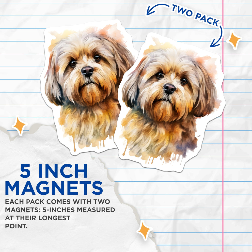 (2 Pack) Watercolor Shih Tzu Magnets - Fluffy Dog Art - Pet Lover Home Decor - 5 Inches On Longest Side - Thick Durable Magnet - Made in USA - MAG26396