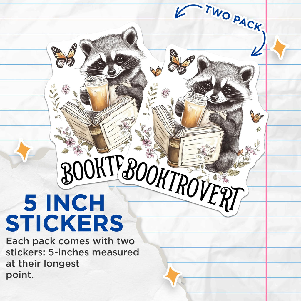 (2 Pack) Booktrovert Stickers - Book Lover - Cute Animal Reading Sticker - 5" On Longest Side - Sticks to Smooth Flat Surfaces - Made in USA - BMCS9163