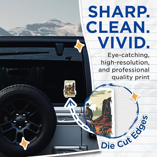 (2 Pack) Western Cowboy Stickers - Desert Landscape Stickers - Cowboy Ranch Art Stickers - 5" On Longest Side - Sticks to Any Smooth Flat Surface - Made in USA - BMCS3482