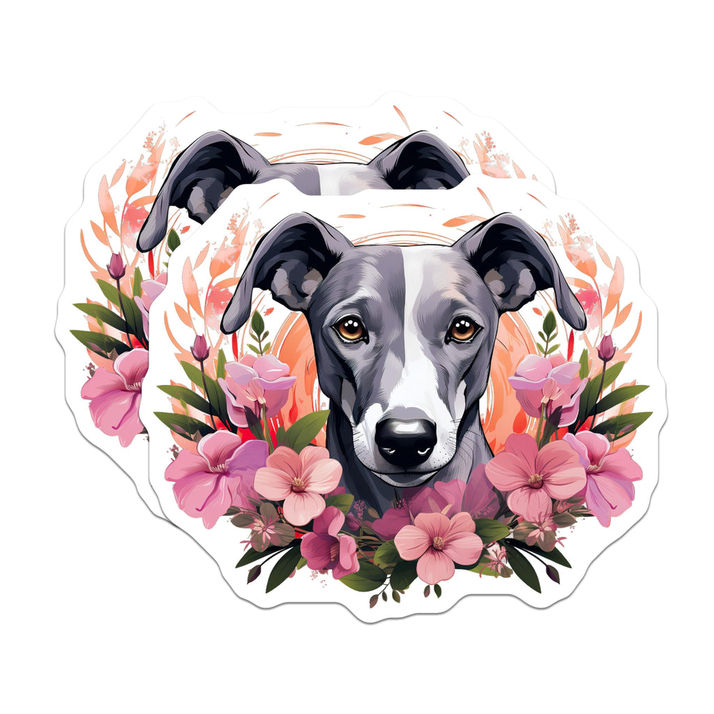 (2 Pack) Whippet Dog Magnets - Floral Pet Portrait - Dog Mom Refrigerator Decor - 5 Inches On Longest Side - Thick Durable Magnet - Made in USA - MAG30764
