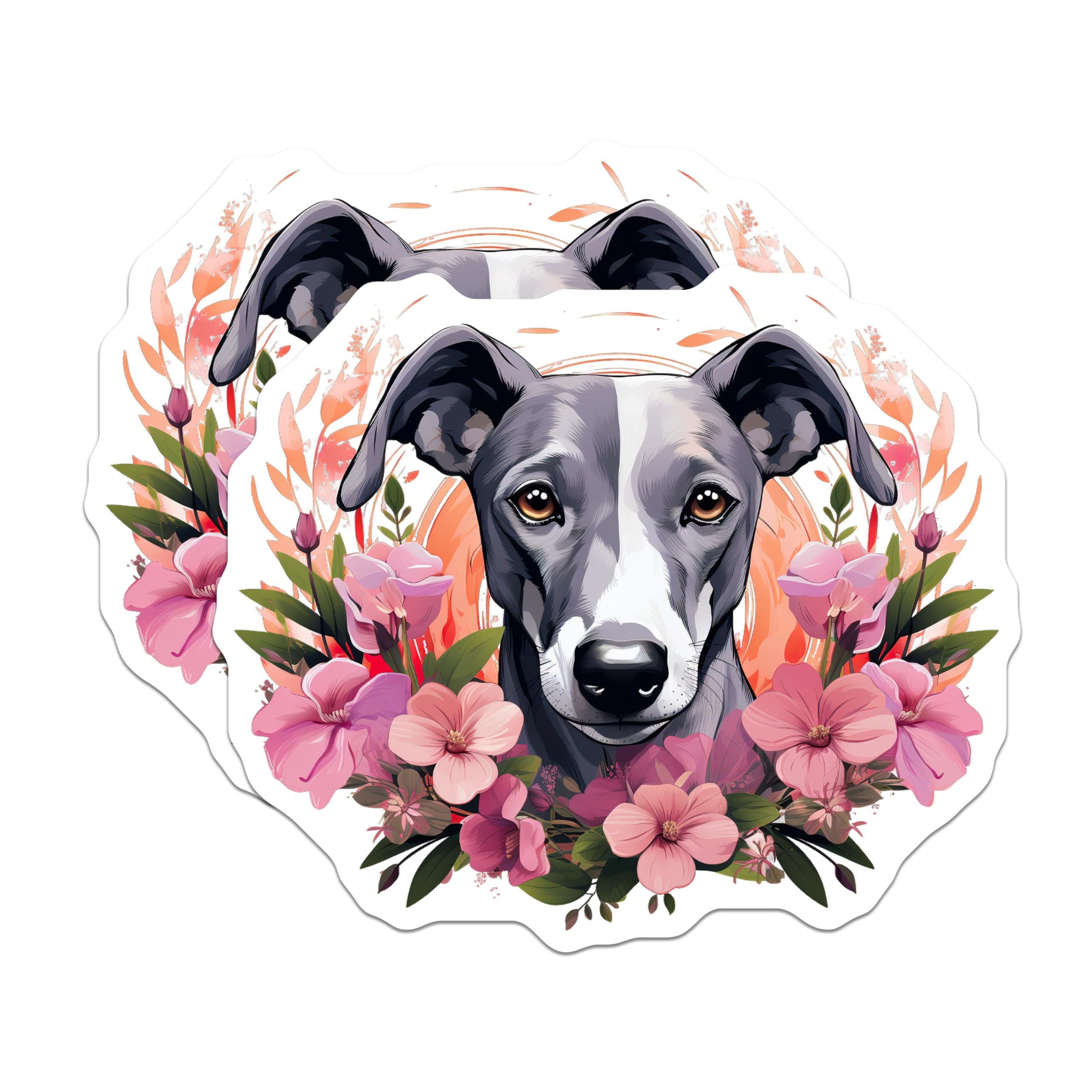 (2 Pack) Whippet Dog Magnets - Floral Pet Portrait - Dog Mom Refrigerator Decor - 5 Inches On Longest Side - Thick Durable Magnet - Made in USA - MAG30764