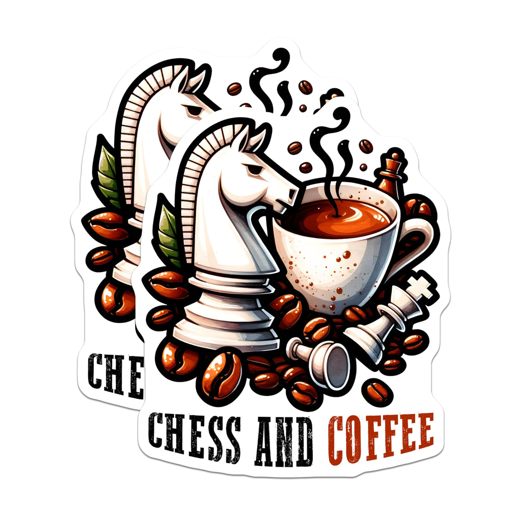 (2 Pack) Chess and Coffee Magnets - Chess Knight Magnets - Coffee Lovers Magnets - Chess Player Kitchen Decor - 5" On Longest Side - for Cars, Refrigerators, Toolboxes, Lockers - Made in USA BMCS3194