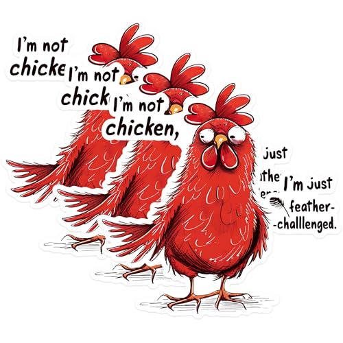 (3 Pack) Funny Chicken Decals - Feather Challenged Rooster - Cartoon Bird Laptop Decal - 3 Inches On Longest Side - Easy Peel & Apply - Made in USA - 3MCS1461