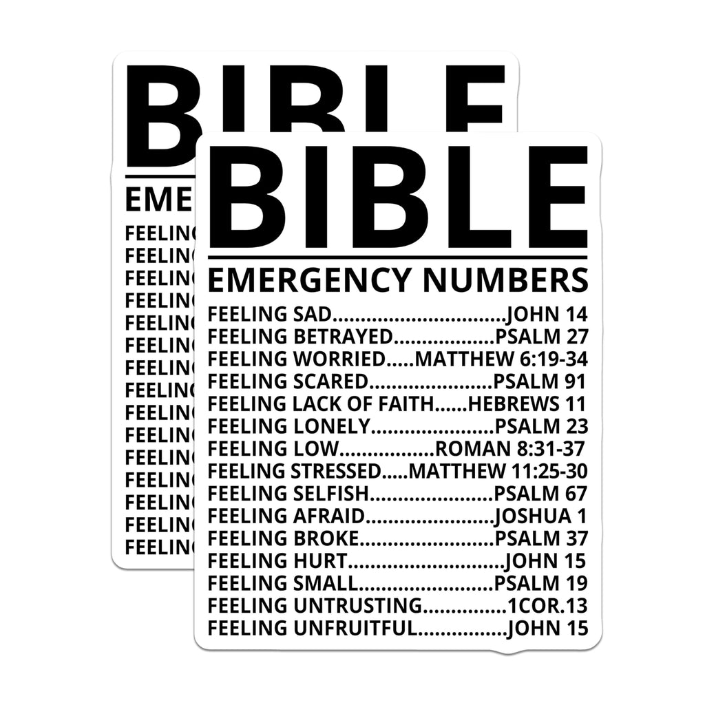 (2 Pack) Bible Emergency Numbers Stickers - Inspirational Bible Verse - Christian Faith Stickers - Religious Motivation - 5" On Longest Side - Sticks to Smooth Flat Surfaces - Made in USA - BMCS3875