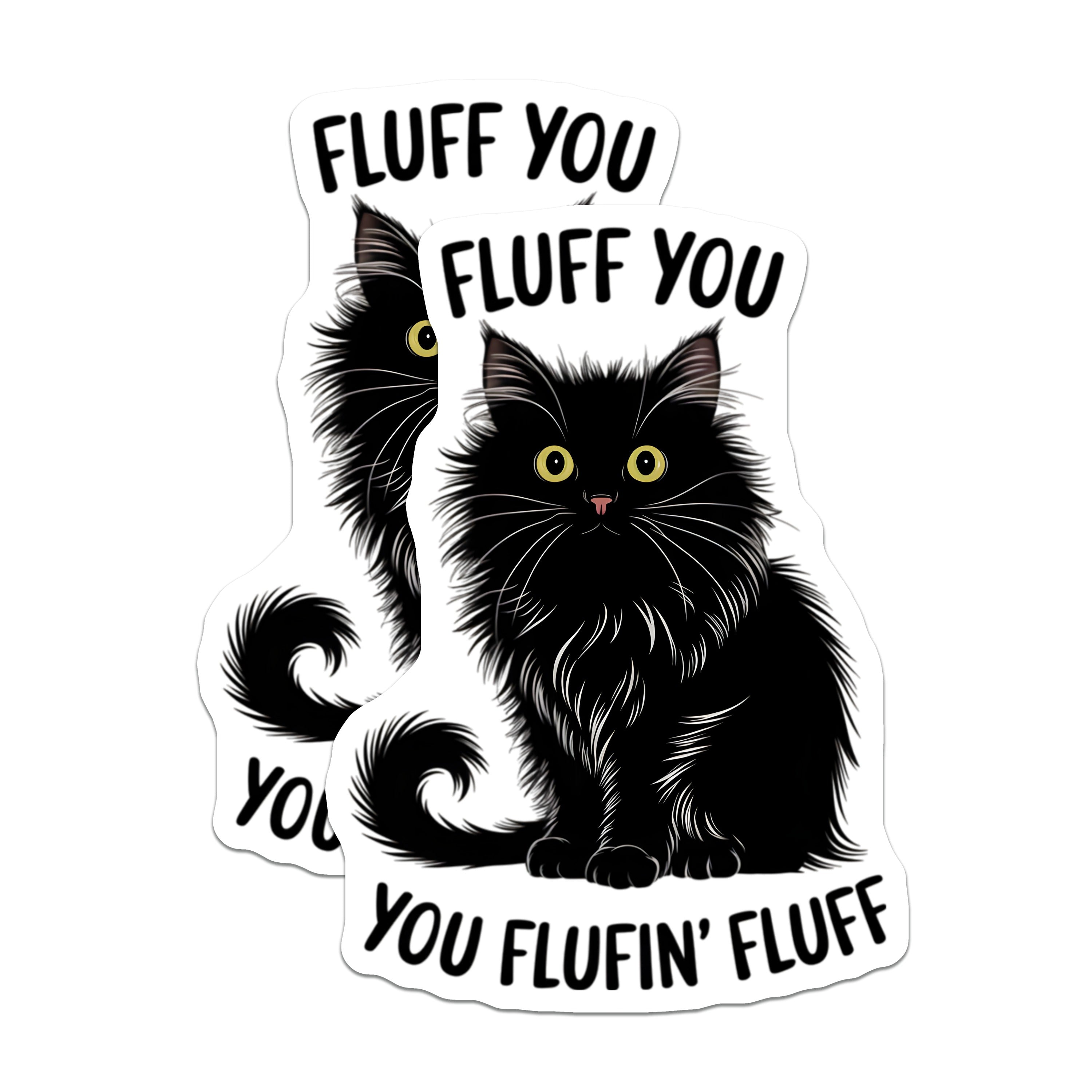 (2 Pack) Funny Black Cat Magnets - Sarcastic Fluffy Feline - Cat Lover Fridge Locker Decor - 5 Inches On Longest Side - Thick Durable Magnet - Made in USA - MAG39877
