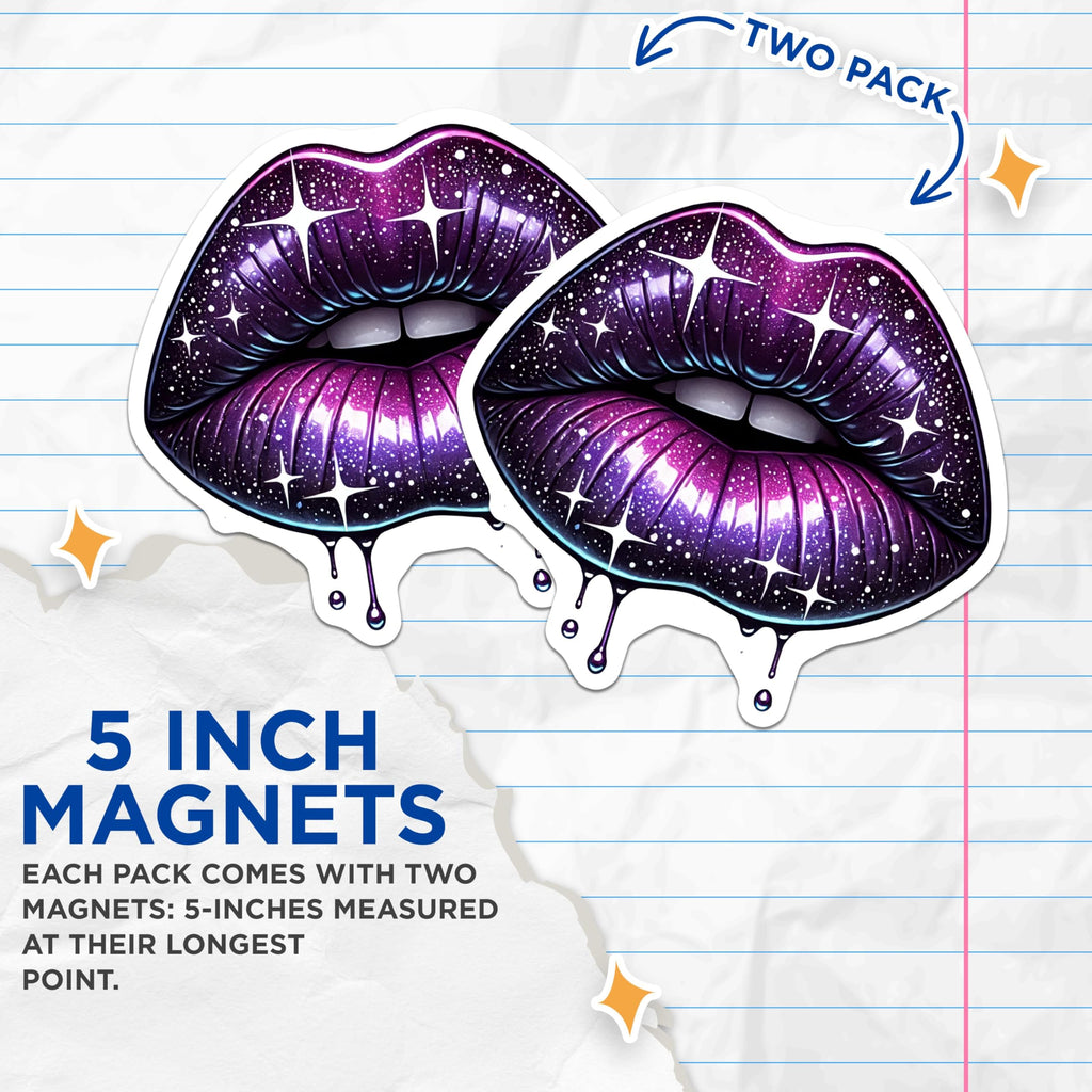 (2 Pack) Galaxy Lips Magnets - Cosmic Lip Art Magnets - Space Themed Decor Magnets - 5" On Longest Side - for Cars, Refrigerators, Toolboxes, Lockers - Made in USA MAG3547