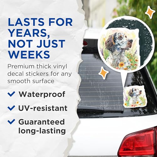 (2 Pack) Dog Art Stickers - Watercolor Flower Dog Decals - Cute Pet Lover Stickers - 5" On Longest Side - Sticks to Smooth Flat Surfaces - Made in USA - BMCS6491