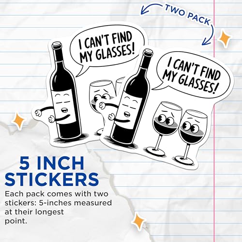 (2 Pack) Funny Wine Stickers - Wine Humor Decals Lover - 5" On Longest Side - Sticks to Smooth Flat Surfaces - Made in USA - BMCS7630