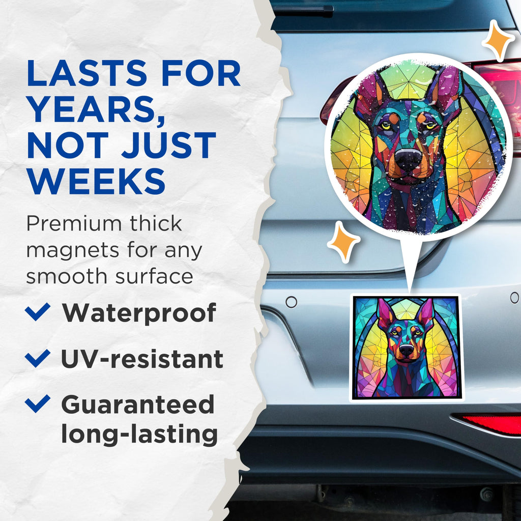 (2 Pack) Doberman Magnets - Stained Glass Dog Art - Unique Fridge Magnets - 5" On Longest Side - Premium Magnet - for Cars, Refrigerators, Toolboxes, Lockers - Made in USA - MAG16356