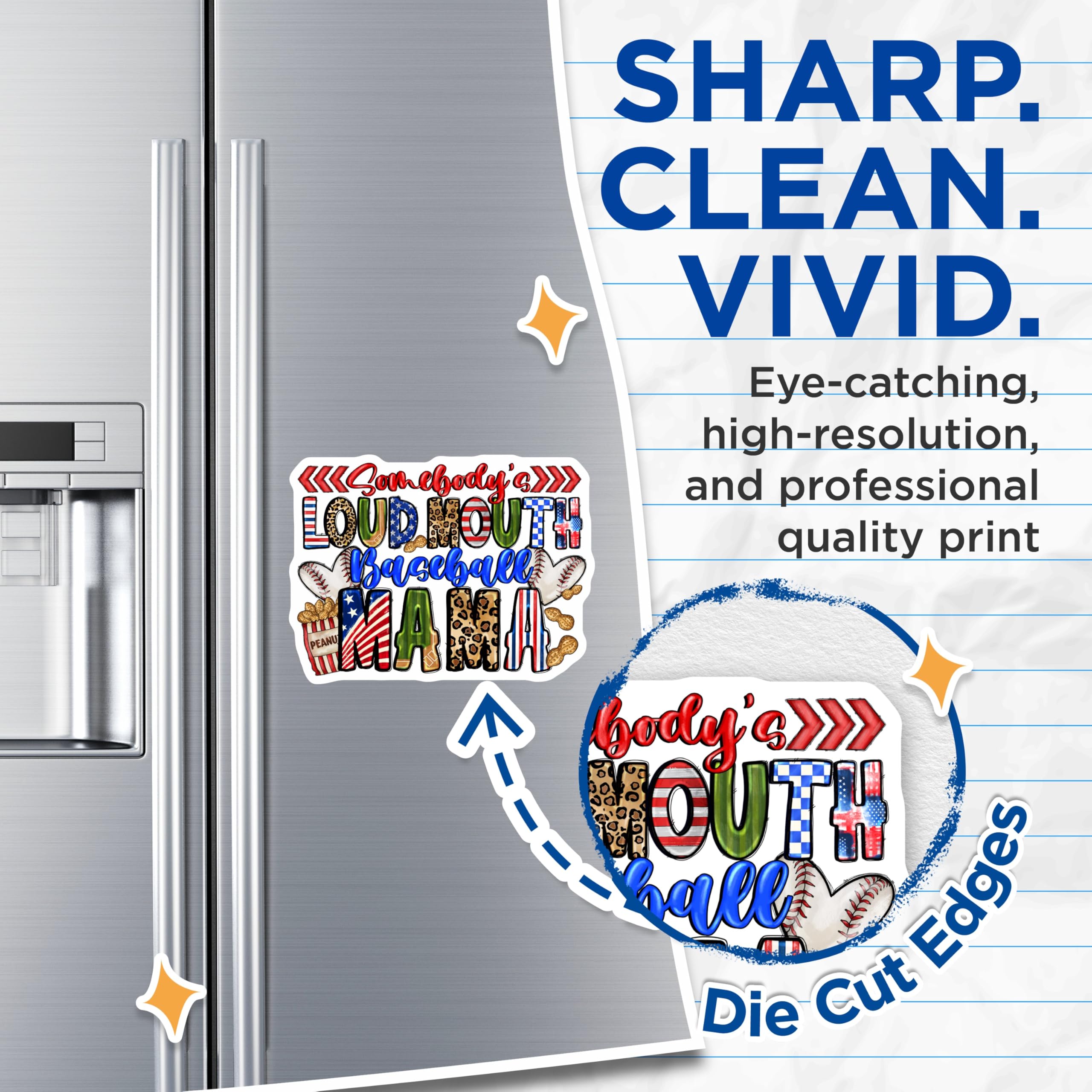 (2 Pack) Baseball Mama Magnets - Loud Mouth Sports Mom Decor - Patriotic Fan Parent Fridge Accents - 5 Inches On Longest Side - Thick Durable Magnet - Made in USA - MAG25965