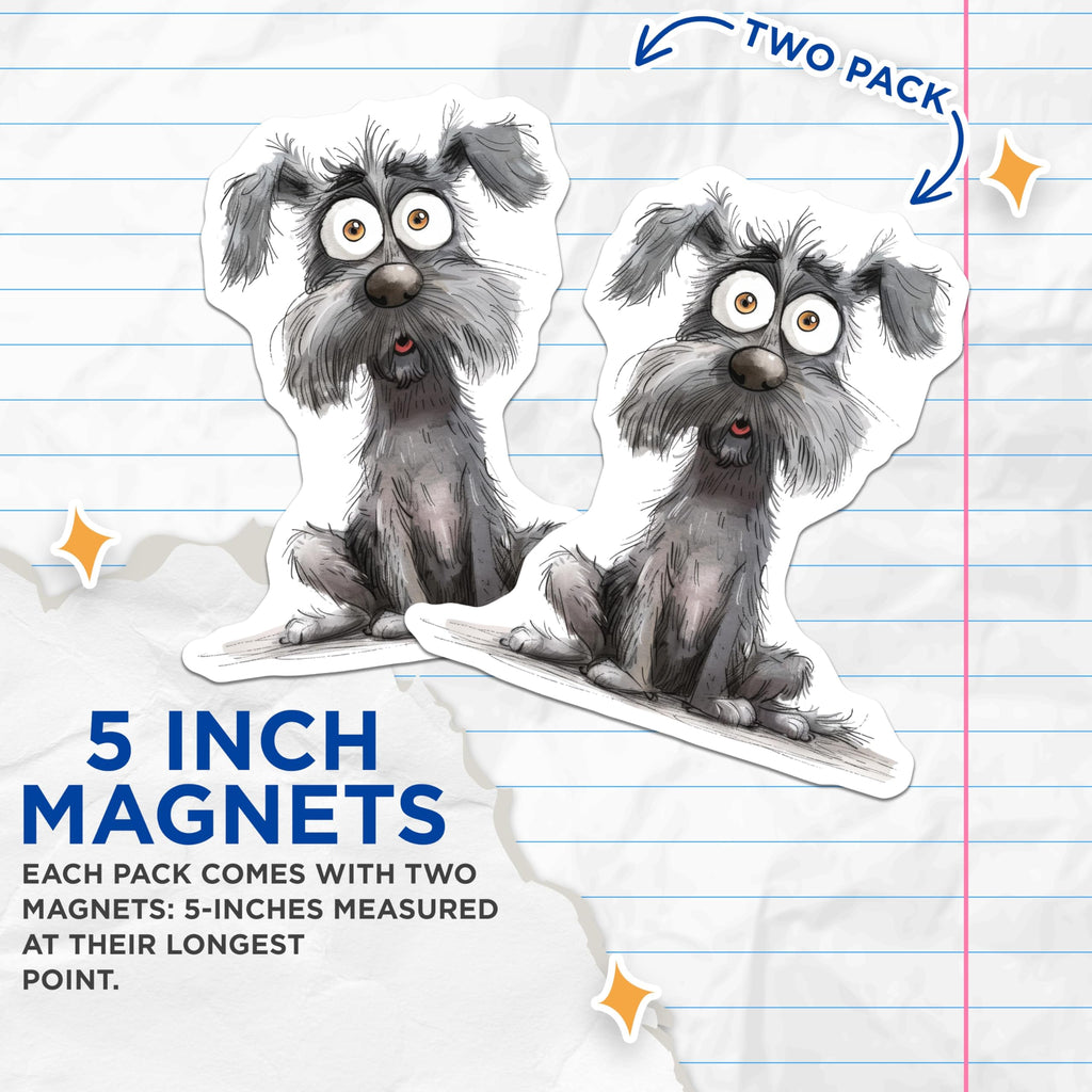 (2 Pack) Shaggy Dog Magnets - Wide Eyed Canine Art - Funny Pet Refrigerator Decor - 5 Inches On Longest Side - Thick Durable Magnet - Made in USA - MAG23656