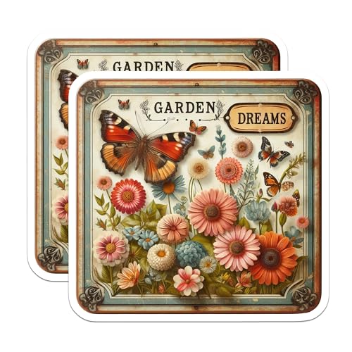 (2 Pack) Garden Dreams Magnets - Floral Butterfly Magnets - Inspirational Garden Magnets - 5" On Longest Side - for Cars, Fridges, Toolboxes - Made in USA - MAG6696