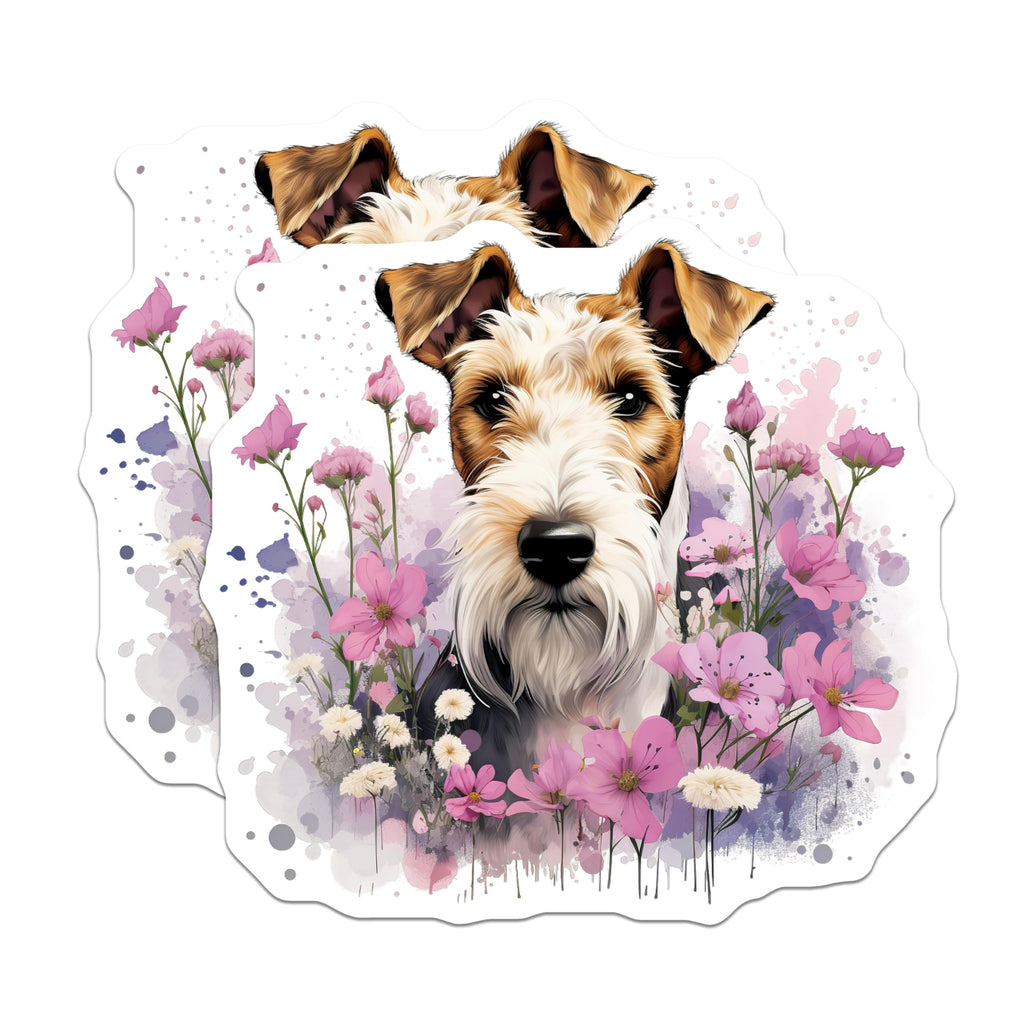 (2 Pack) Wire Fox Terrier Magnets - Floral Dog Refrigerator - Pet Lover Decor - 5 Inches On Longest Side - Thick Durable Magnet - Made in USA - MAG28453