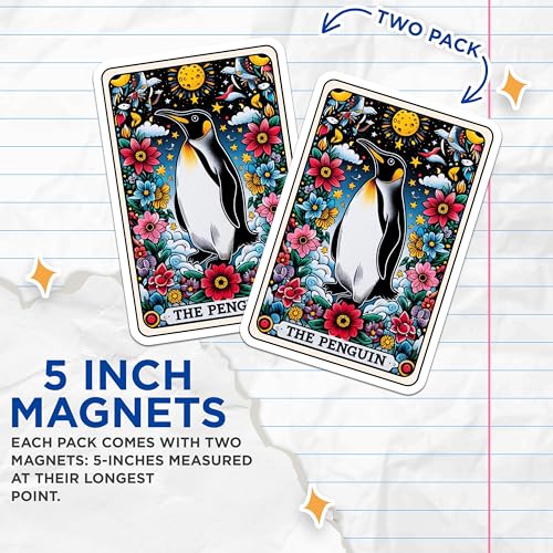(2 Pack) The Penguin Ative Magnets - Colorful Floral Bird Art - Unique Home and Office - 5" On Longest Side - for Cars, Fridges, Toolboxes - Made in USA - MAG4481