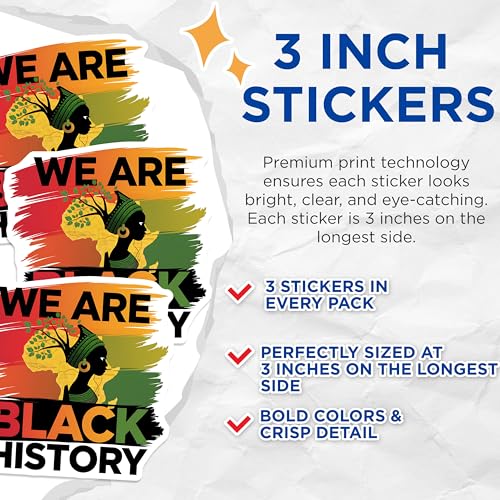 (3 Pack) Black History Decals - African Queen Laptop Decal - Celebration Decal - 3 Inches On Longest Side - Easy Peel & Apply - Made in USA - 3MCS2668