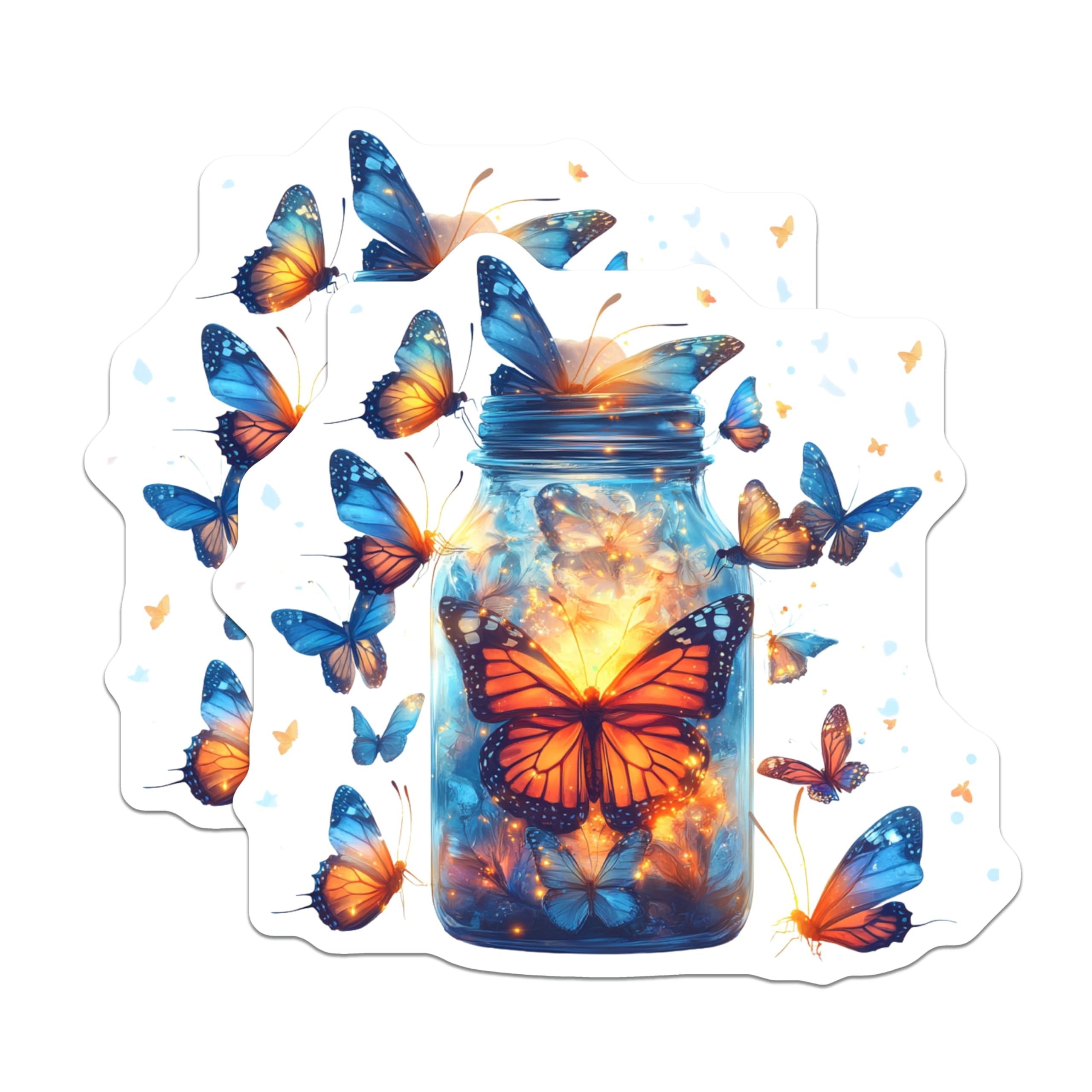 (2 Pack) Glowing Butterfly Jar Magnets - Whimsical Nature Decor - Fairycore Aesthetic - 5 Inches On Longest Side - Thick Durable Magnet - Made in USA - MAG29165