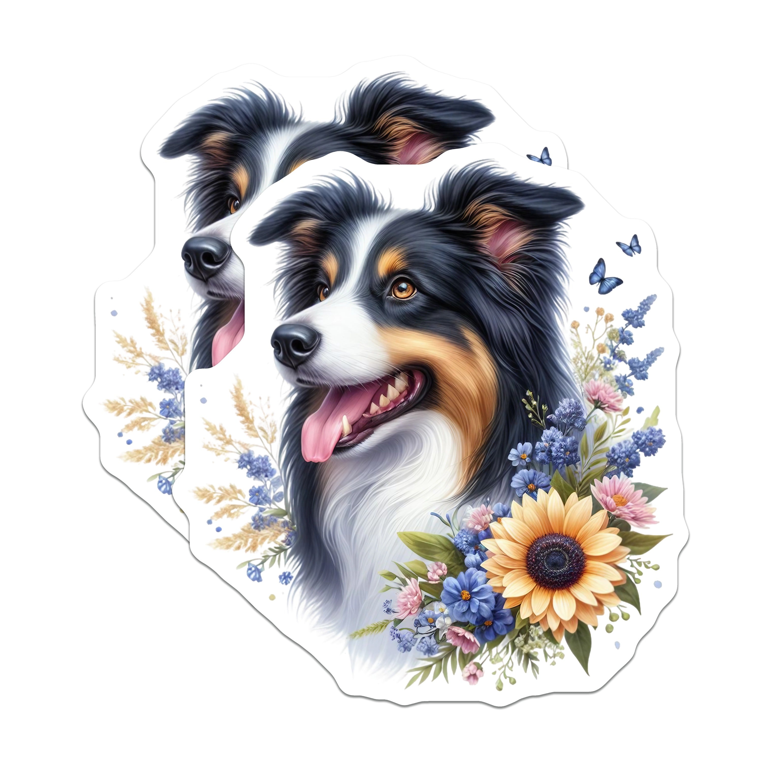 (2 Pack) Border Collie Dog Magnets - Whimsical Floral Animal Art - Pet Lover Refrigerator Decor - 5 Inches On Longest Side - Thick Durable Magnet - Made in USA - MAG36245