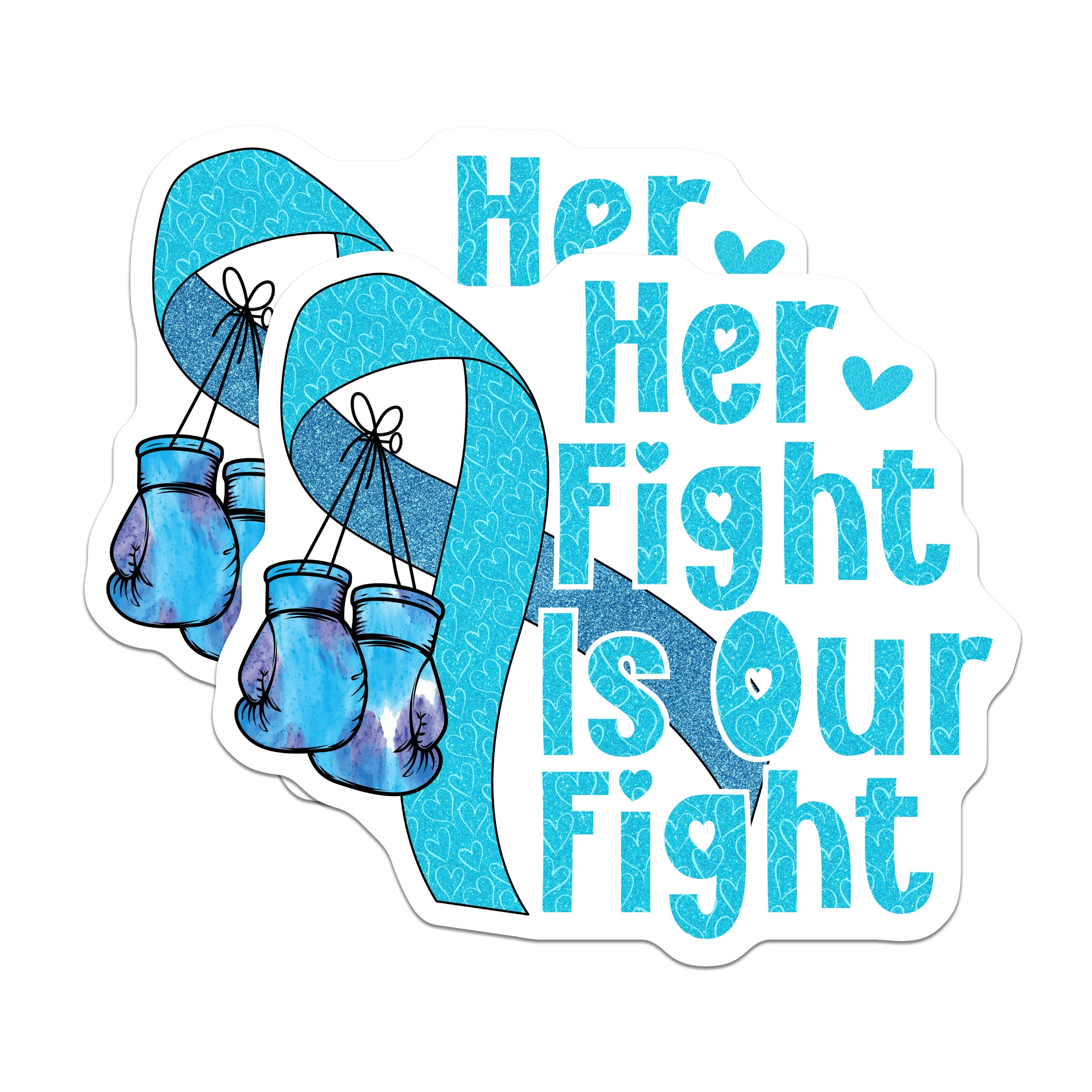 (2 Pack) Awareness Ribbon Magnets - Her Fight is Our Fight - Cancer Fighter - Blue Ribbon Support - Warrior Strength - 5 Inches On Longest Side - Thick Durable Magnet - Made in USA - MAG36253