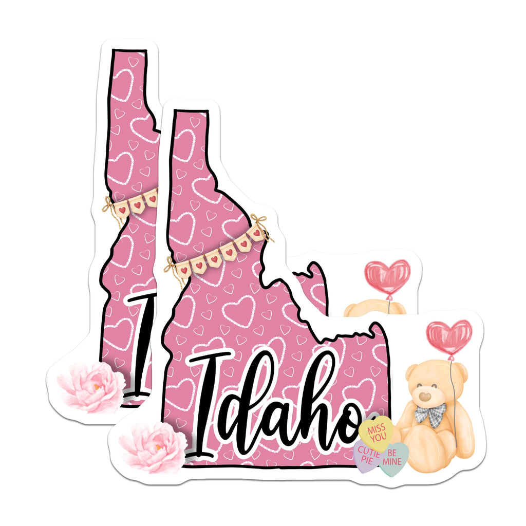 (2 Pack) Idaho Stickers - Valentine's Day Stickers - Cute Teddy Bear Stickers - 5" On Longest Side - Sticks to Smooth Flat Surfaces - Made in USA - BMCS18080