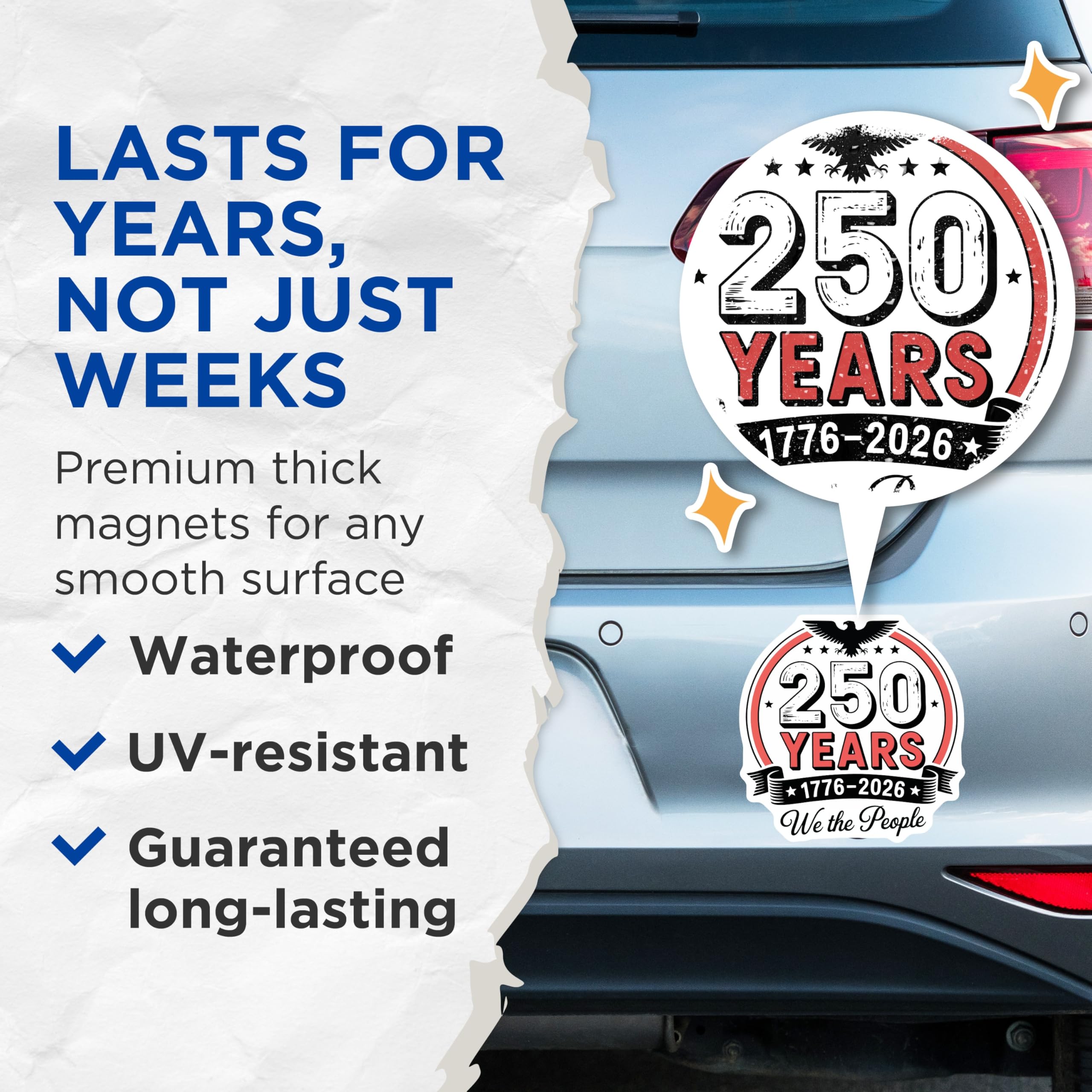 (2 Pack) 250 Years Magnets - We the People 1776-2026 Commemoration - American Patriotism Eagle Declaration History Decor - 5 Inches On Longest Side - Thick Durable Magnet - Made in USA - MAG20492