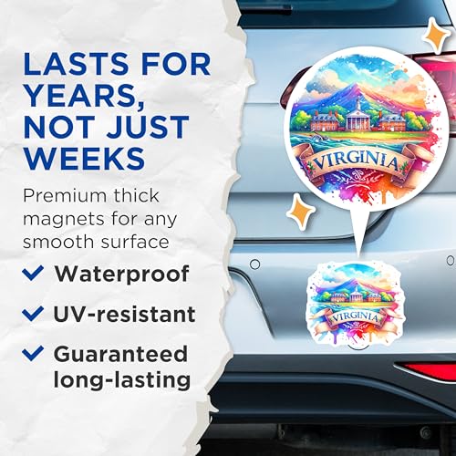(2 Pack) Virginia State Magnets - Scenic Artwork - Home Decor - Travel Souvenir - Fridge Magnet Collectibles - 5" On Longest Side - for Cars, Fridges, Toolboxes - Made in USA - MAG7114
