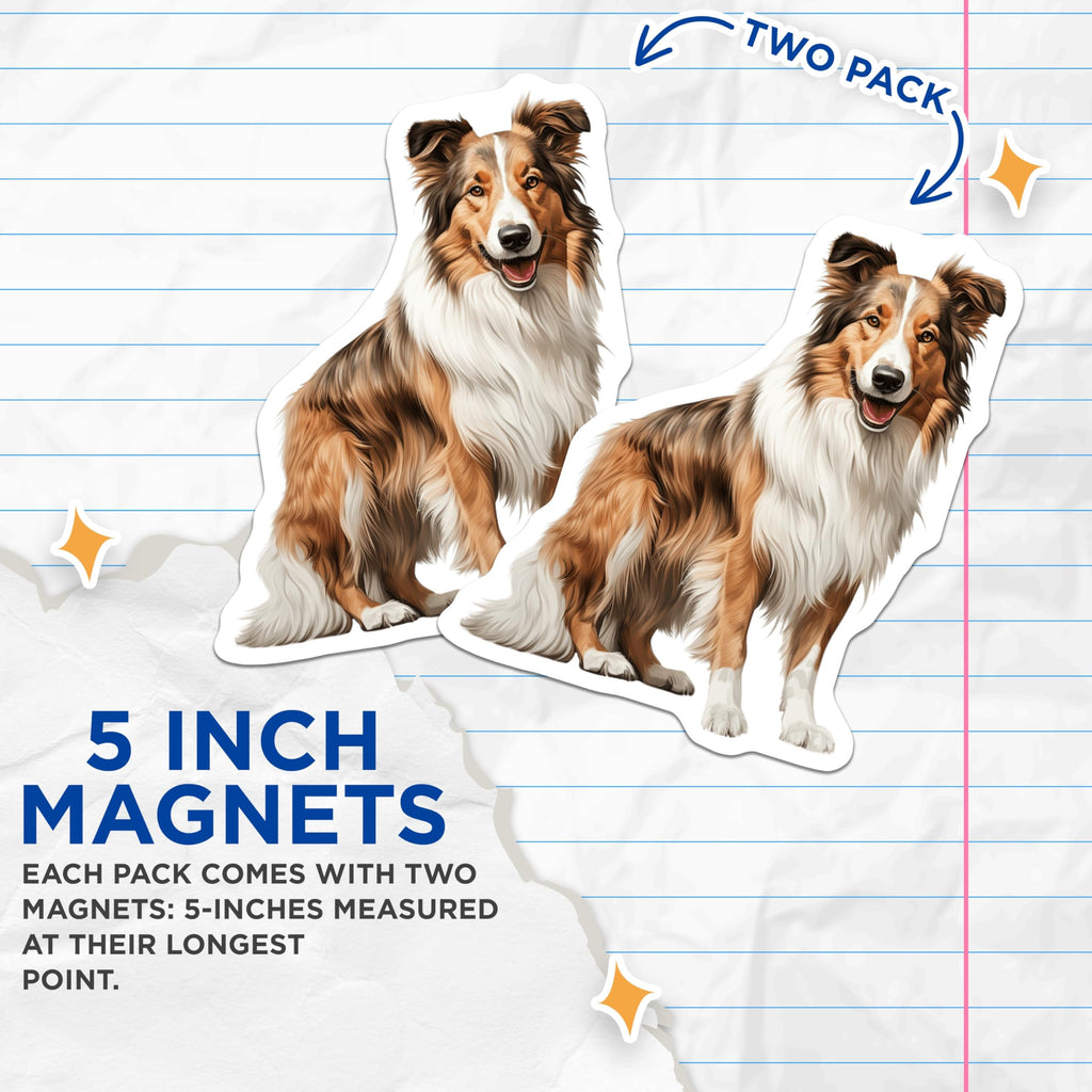 (2 Pack) Rough Collie Magnets - Dog Breed Illustration Art - Pet Owner Fridge Decor - 5 Inches On Longest Side - Thick Durable Magnet - Made in USA - MAG28963
