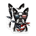 (2 Pack) American Flag Dog Stickers - Patriotic Boston Terrier - USA Pride Decals - 5" On Longest Side - Sticks to Smooth Flat Surfaces - Made in USA - BMCS15492