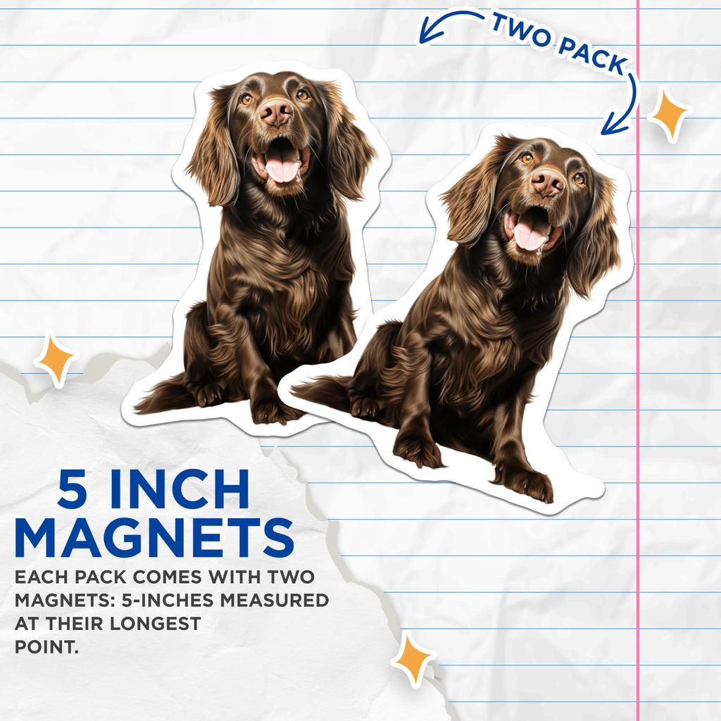 (2 Pack) Happy Brown Long Haired Dog Magnets - Pet Lover Kitchen Decor - Dog Mom Refrigerator Accent - 5 Inches On Longest Side - Thick Durable Magnet - Made in USA - MAG28999