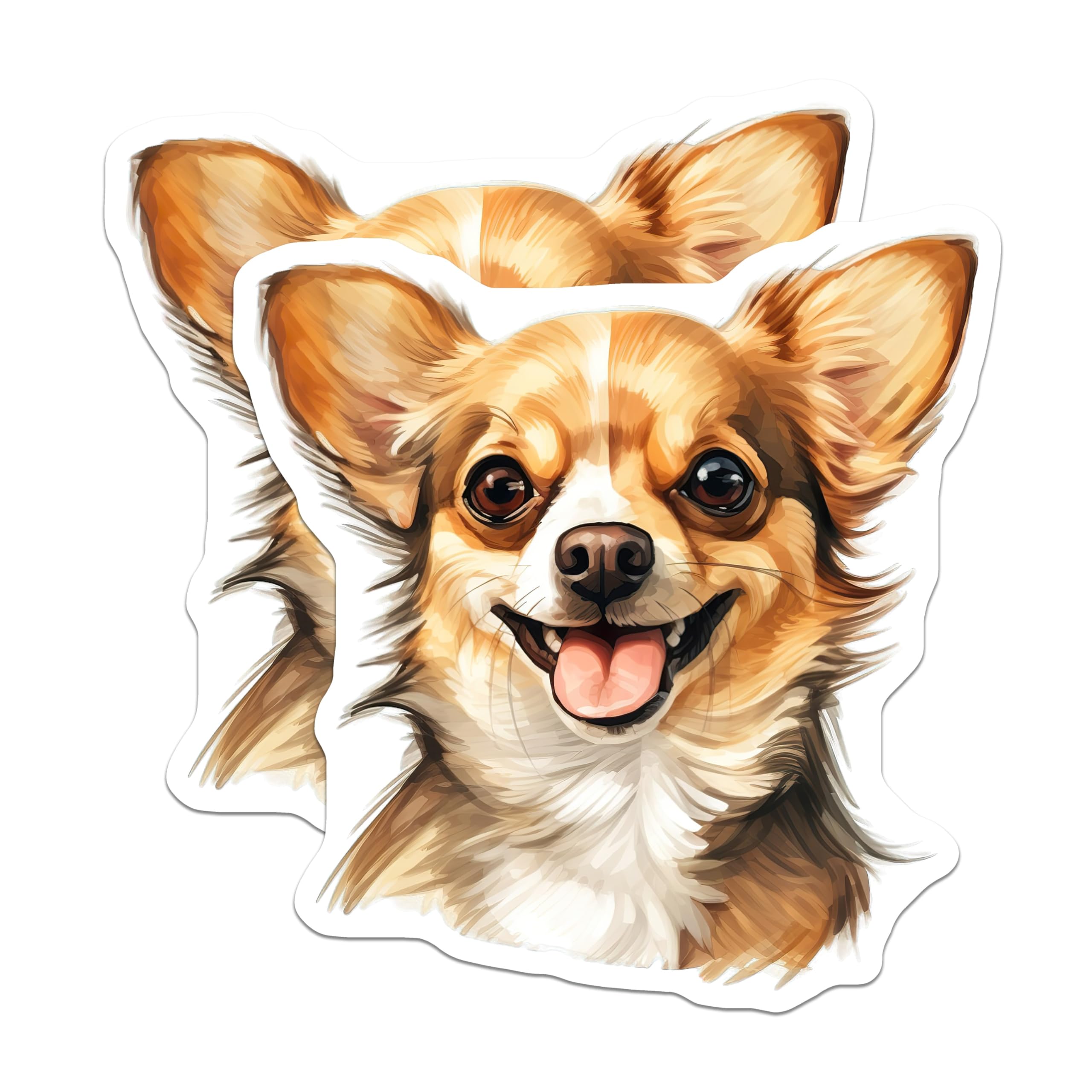 (2 Pack) Happy Chihuahua Magnets - Dog Lover Fridge Decor - Pet Parent Cute Animal Art - Smiling Long Hair Dog Portrait - 5 Inches On Longest Side - Thick Durable Magnet - Made in USA - MAG25834