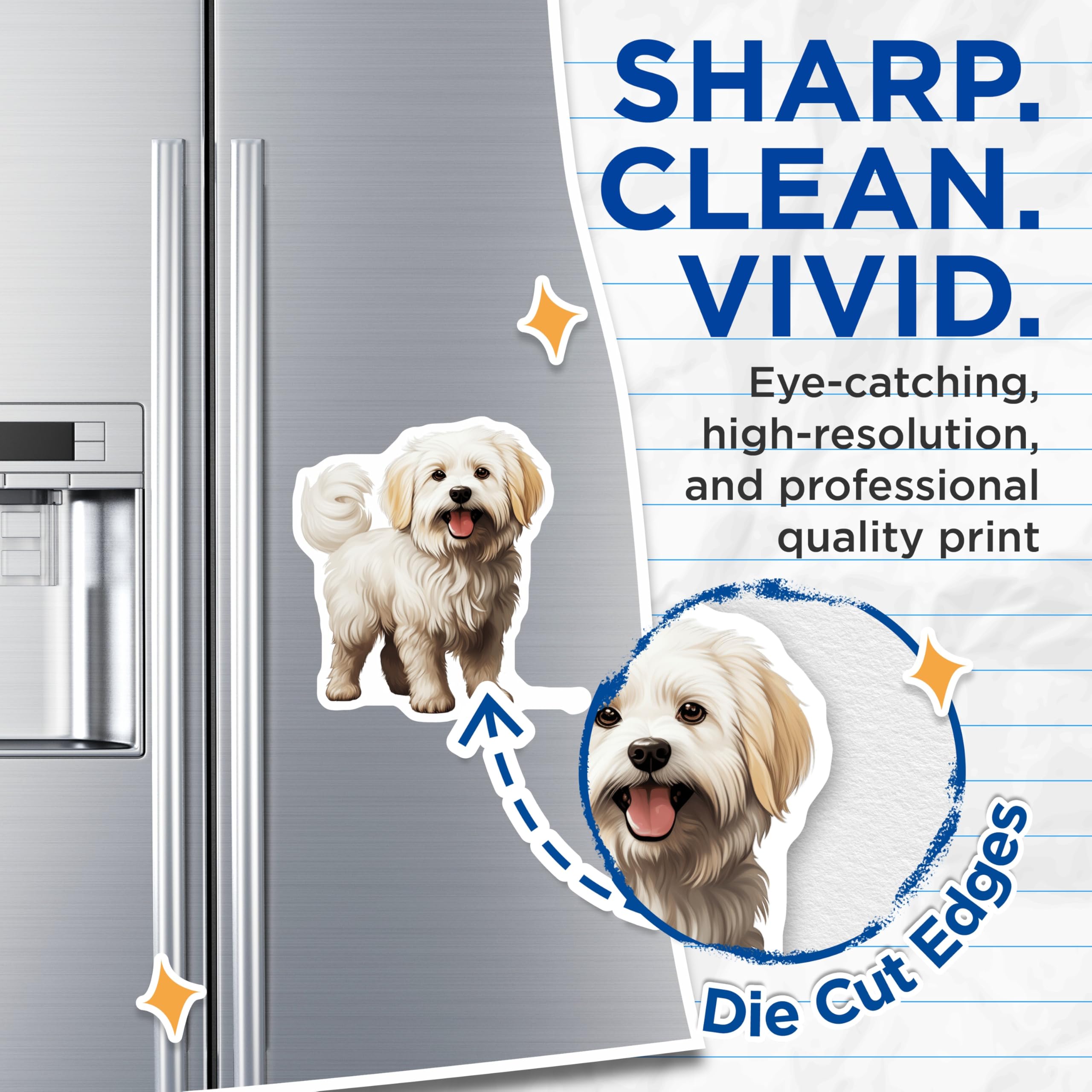 (2 Pack) White Fluffy Dog Magnets - Cute Puppy Artwork - Pet Owner Decor - 5 Inches On Longest Side - Thick Durable Magnet - Made in USA - MAG27156