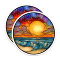 (2 Pack) Stained Glass Ocean Magnets - Sunrise Seascape Design - Vibrant Coastal Art Boho Fridge Accessories - 5 Inches On Longest Side - Thick Durable Magnet - Made in USA - MAG28950