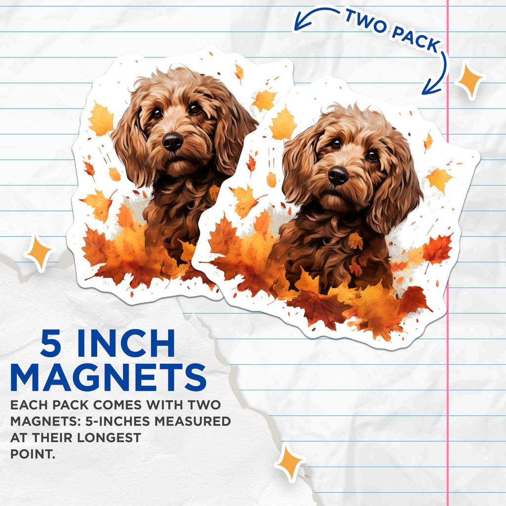 (2 Pack) Cockapoo Magnets - Autumn Dog Decor - Fall Pet Lover Art - 5 Inches On Longest Side - Thick Durable Magnet - Made in USA - MAG23261