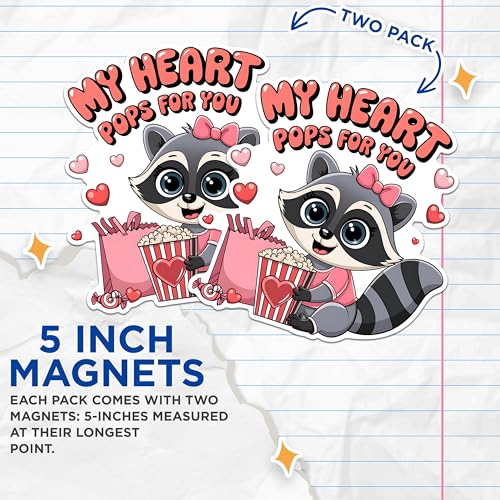 (2 Pack) My Heart Pops for You Magnets - Cute Raccoon - Valentine's Day - Love-Themed - 5" On Longest Side - for Fridges, Toolboxes, Cars - Made in USA - MAG3008