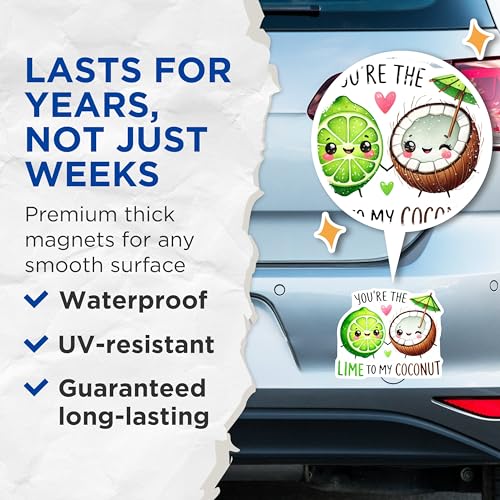 (2 Pack) Cute Fruit Magnet Set - Lime and Coconut Magnets - Kitchen Decor Magnets - Funny Fridge Magnets - 5" On Longest Side - for Cars, Refrigerators, Toolboxes, Lockers - Made in USA BMCS3517