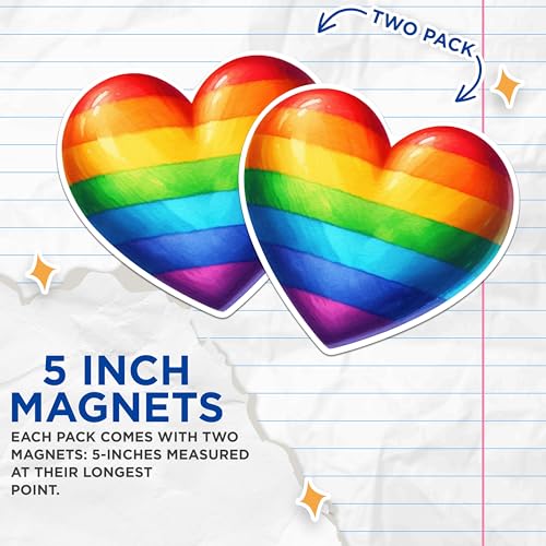 (2 Packs) Rainbow LGBTQ Heart Magnets - Welcoming Inspiring Inclusive Magnets - 5 Inches On Longest Side - Premium Magnet - for Fridges, Toolboxes, Cars - Made in USA - MAG2314