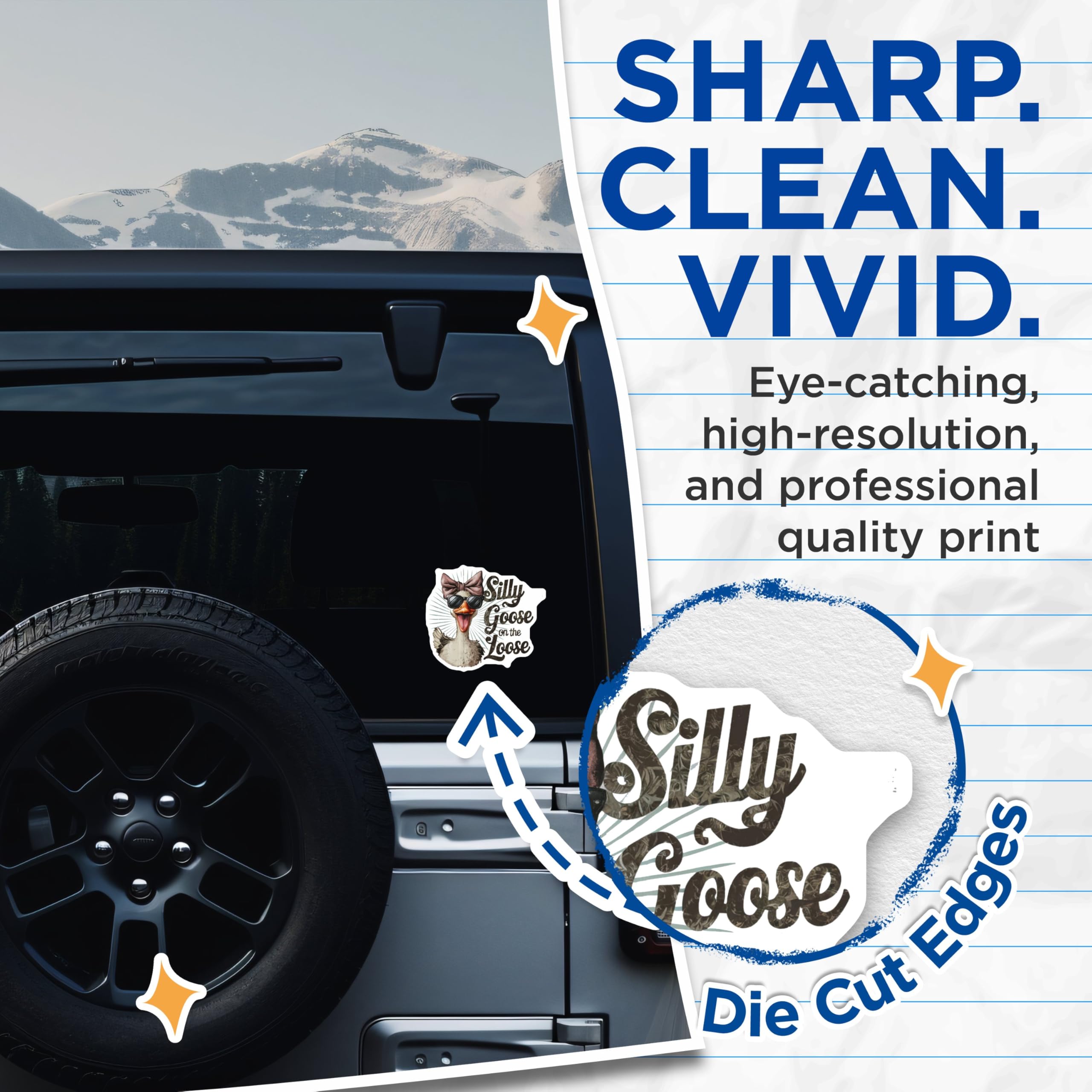 (2 Pack) Silly Goose on The Loose Stickers - Funny Animal Sticker - Cute Goose Sticker - 5" On Longest Side - Sticks to Smooth Flat Surfaces - Made in USA - BMCS5865