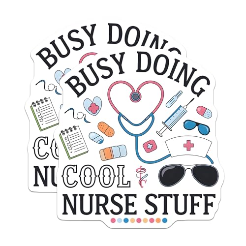 (2 Pack) Busy Doing Cool Nurse Stuff Stickers - Nursing Humor - Medical Professional Decal - 5" On Longest Side - Sticks to Smooth Flat Surfaces - Made in USA - BMCS7057