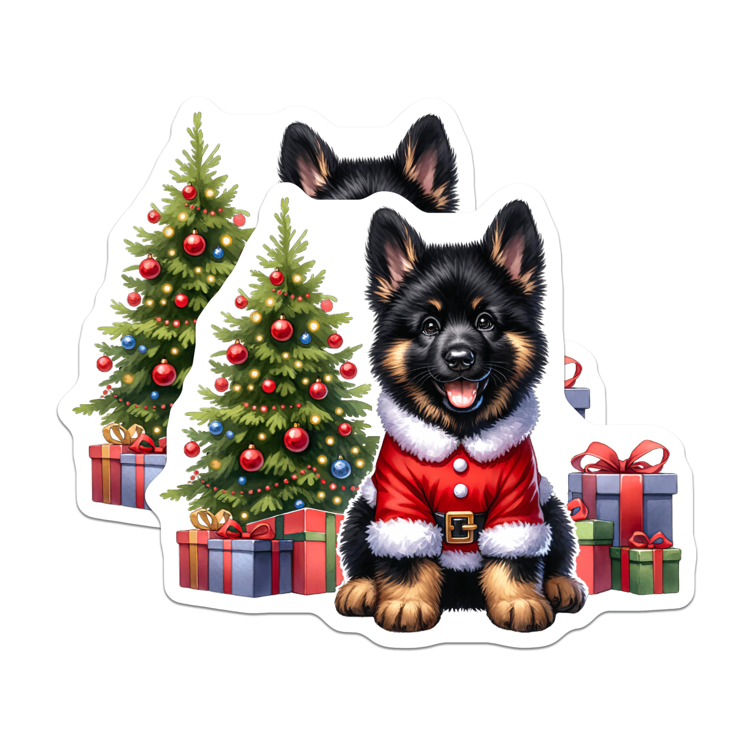 (2 Pack) Christmas Puppy Magnets - Santa German Shepherd Decor - Holiday Fridge Accent Pet Lover Present - 5 Inches On Longest Side - Thick Durable Magnet - Made in USA - MAG28586