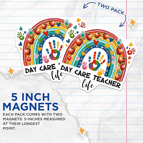 (2 Pack) Day Care Teacher Life Magnets - Teacher Appreciation - 5" On Longest Side - for Cars, Fridges, Toolboxes - Made in USA - MAG8048