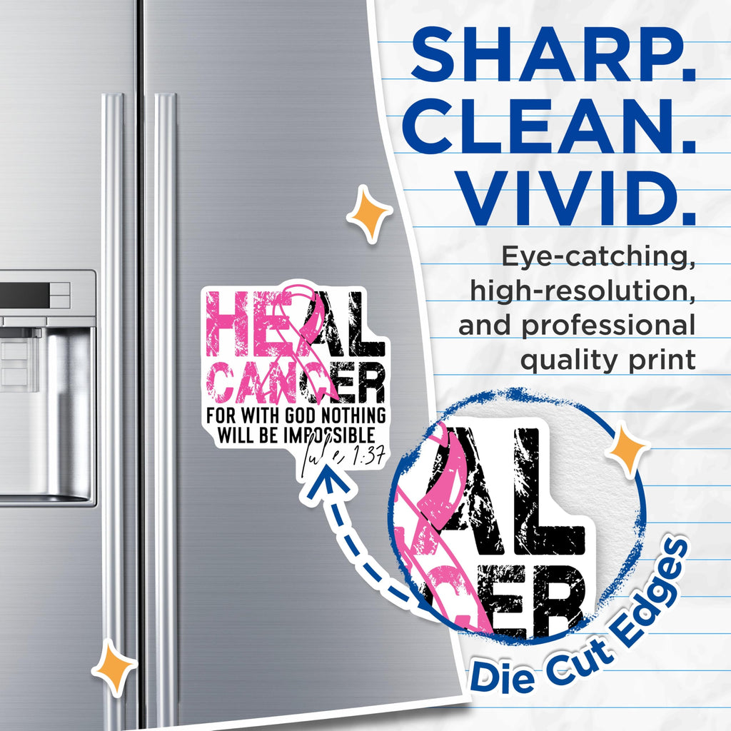 (2 Pack) Cancer Awareness Magnets - Religious Faith Support - Christian Scripture Quote - Hope Inspirational Decor - 5 Inches On Longest Side - Thick Durable Magnet - Made in USA - MAG28483
