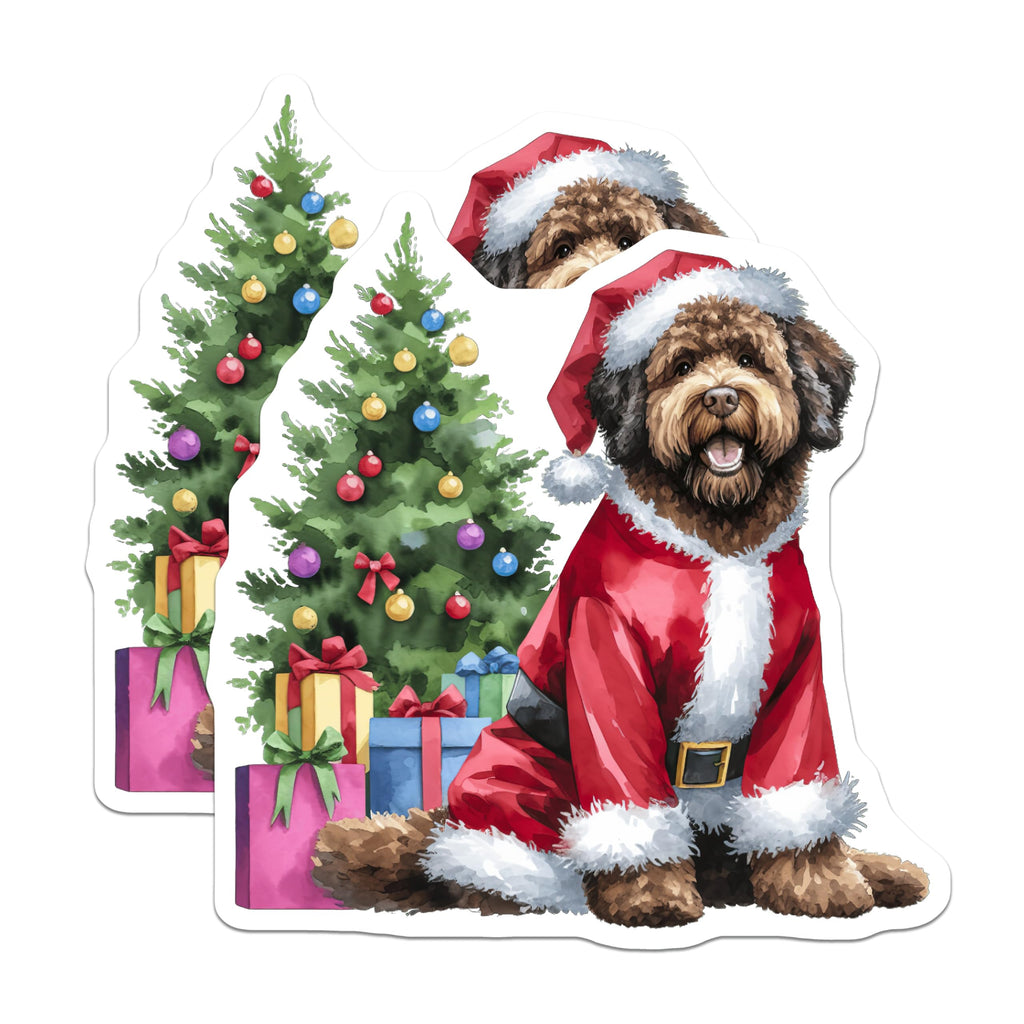 (2 Pack) Christmas Dog Magnets - Santa Goldendoodle Decor - Holiday Pet Parent Refrigerator Accent - 5 Inches On Longest Side - Thick Durable Magnet - Made in USA - MAG30348