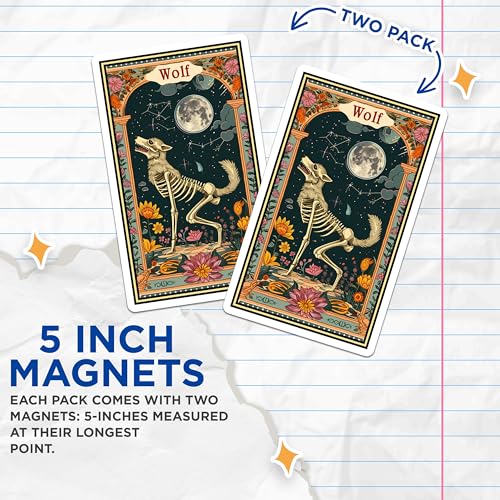 (2 Pack) Wolf Skeleton Magnets - Lunar Art - Nature Themed Magnet - 5" On Longest Side - for Cars, Fridges, Toolboxes - Made in USA - MAG3657
