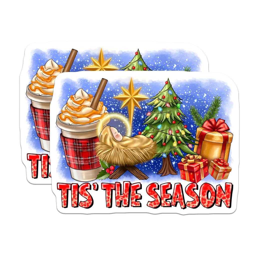 (2 Pack) Tis The Season Magnets - Christian Christmas Decor - Holiday Coffee Cozy Scene - 5 Inches On Longest Side - Thick Durable Magnet - Made in USA - MAG26979