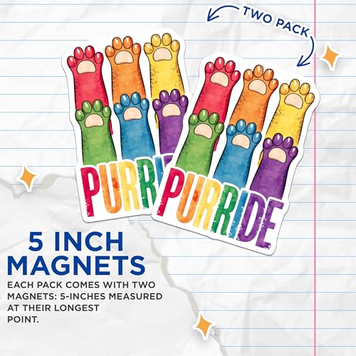 (2 Pack) Rainbow Cat Paws Magnet - 5" On Longest Side - Sticks to Smooth Flat Surfaces - Made in USA - MAG9541