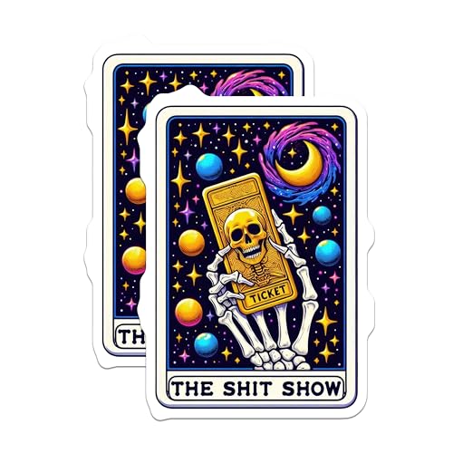 (2 Pack) The Shit Show Stickers - Funny Skeleton Hand Sticker - Cosmic Skull Sticker - Humorous Space Sticker - 5" On Longest Side - Sticks to Smooth Flat Surfaces - Made in USA - BMCS5497