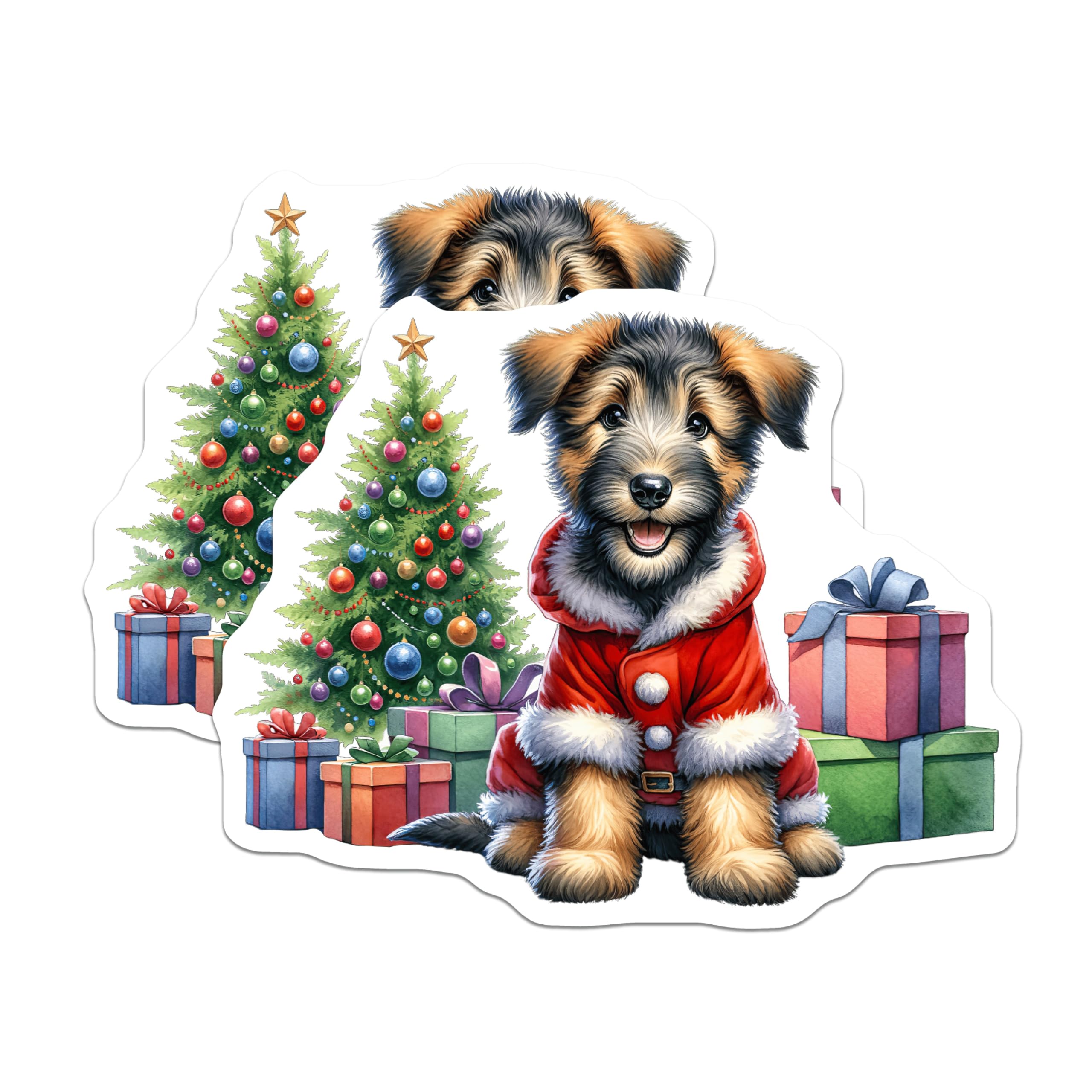 (2 Pack) Christmas Puppy Magnets - Santa Dog Decor - Holiday Pet Lover - 5 Inches On Longest Side - Thick Durable Magnet - Made in USA - MAG30220